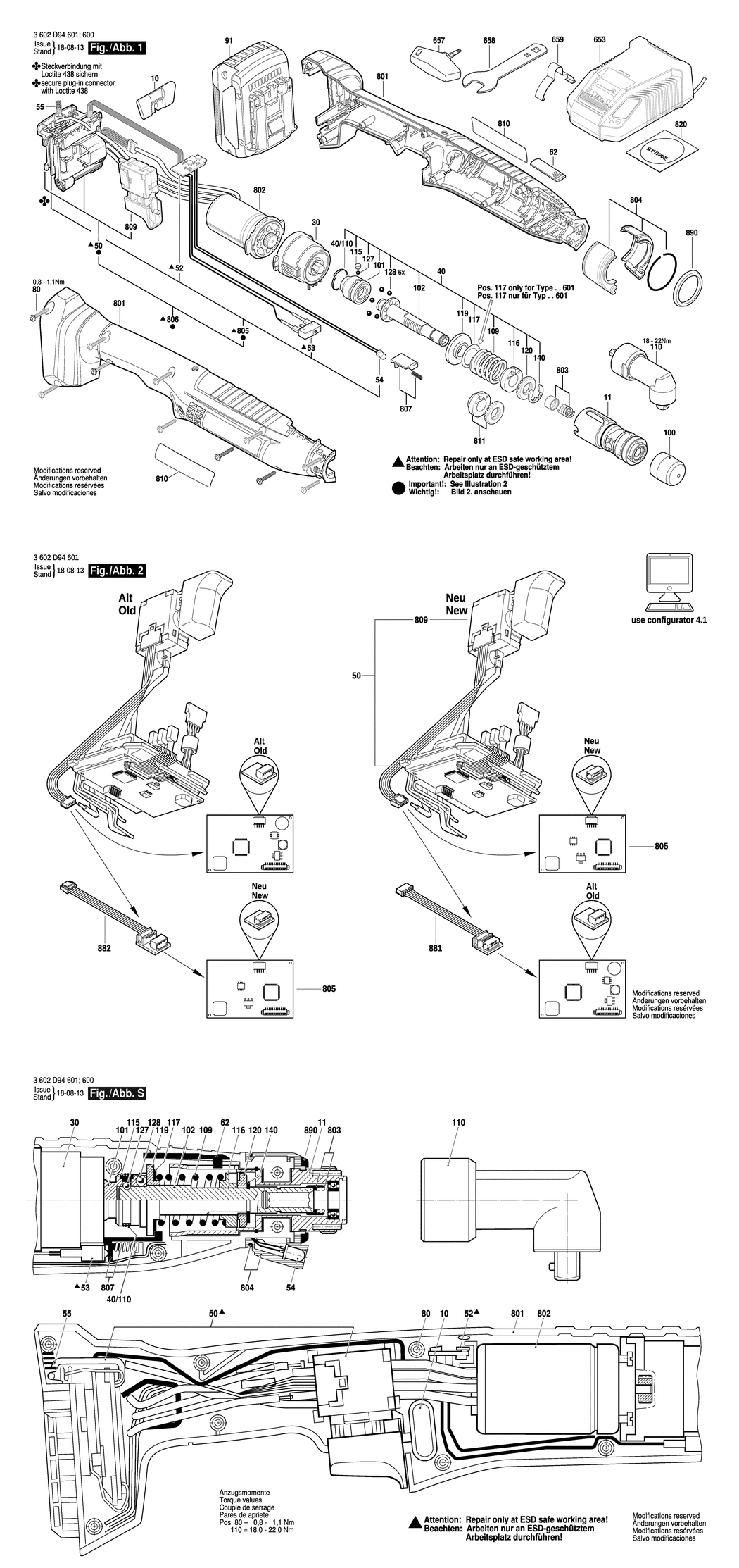 Bosch ANGLE EXACT ION 3-500 / 3602D94608 / EU 18 Volt Spare Parts