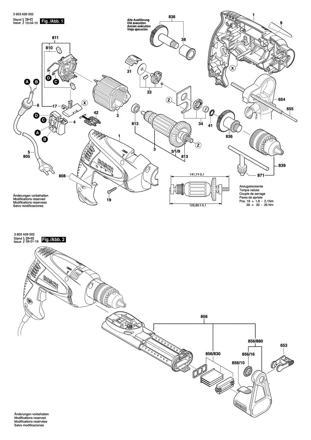 Bosch PSB 530 RE / 3603A26002 / EU 230 Volt Spare Parts