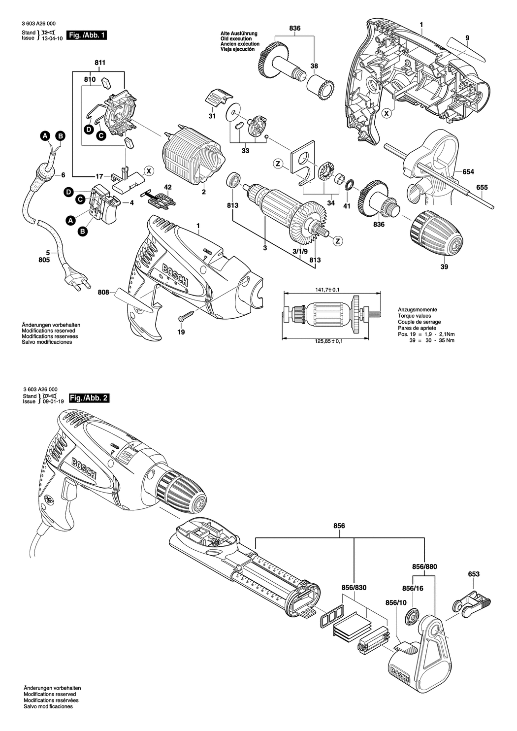 Bosch PSB 530 RA / 3603A26130 / CH 230 Volt Spare Parts