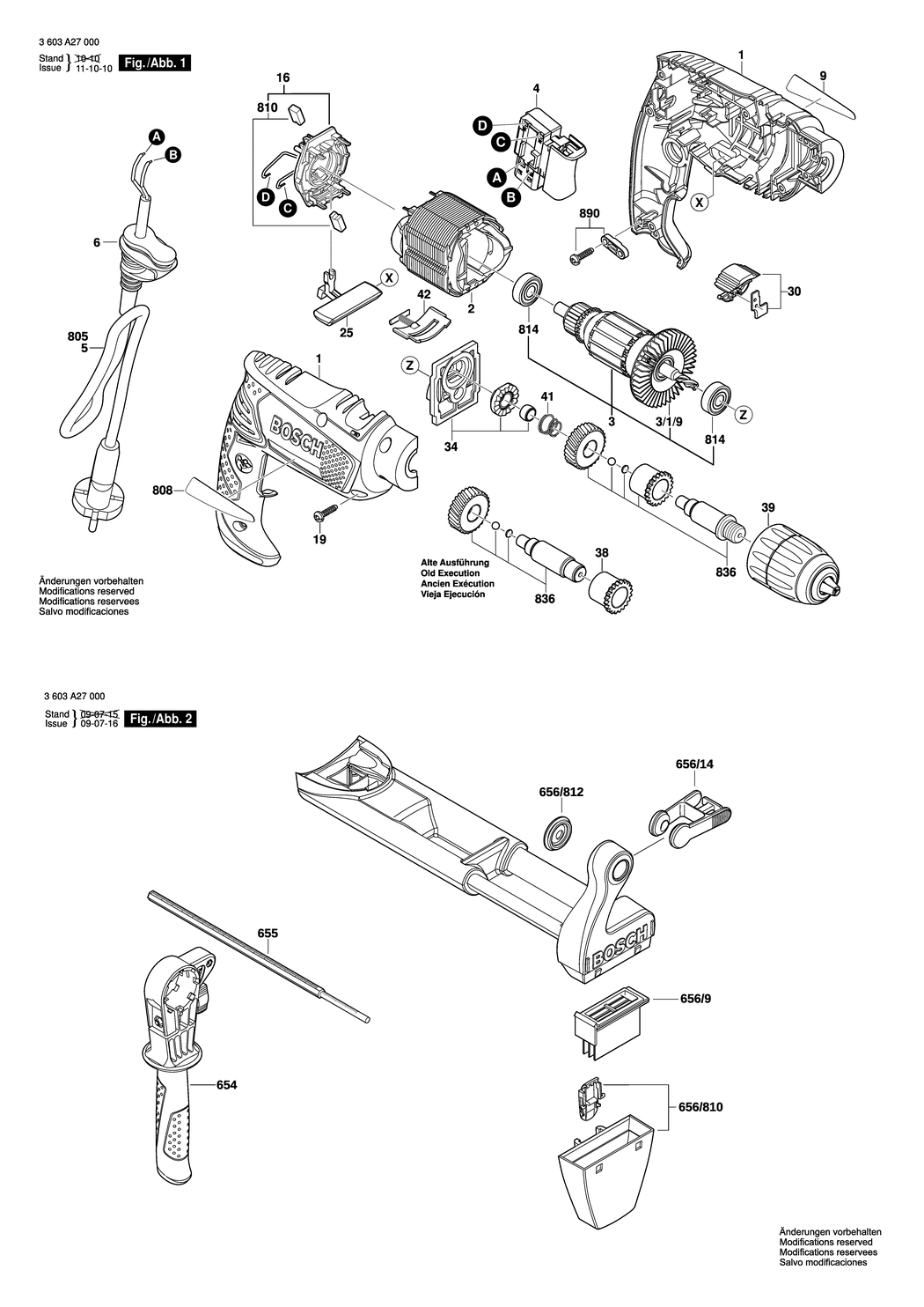 Bosch PSB 500 RE / 3603A27000 / EU 230 Volt Spare Parts