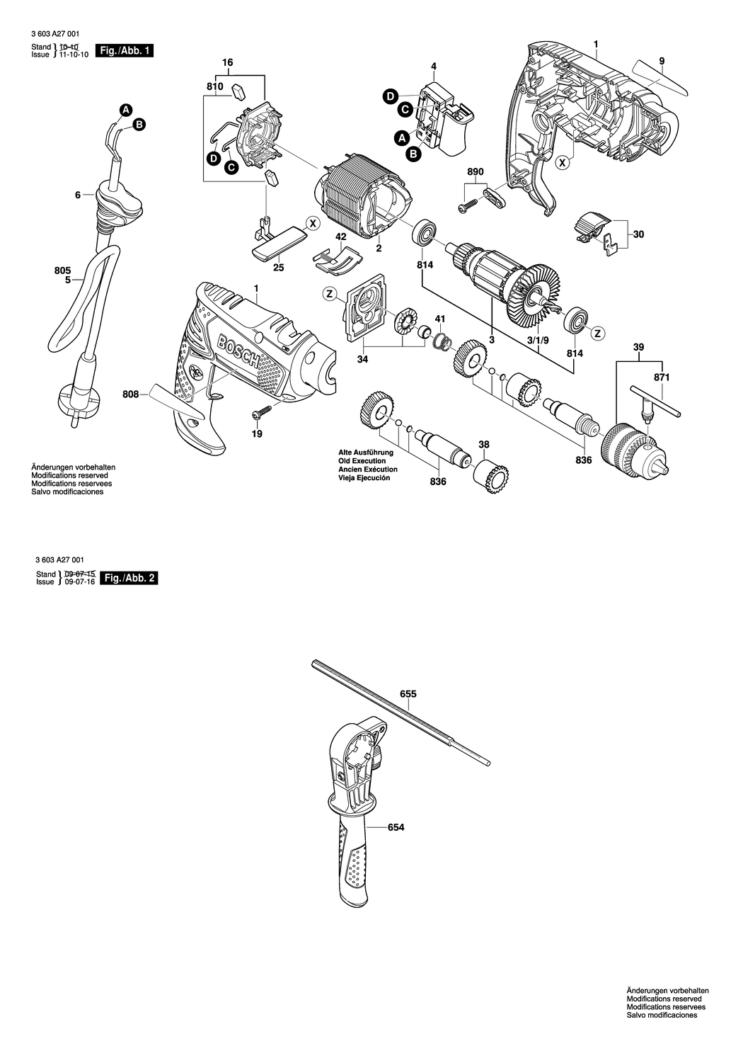 Bosch PSB 500 RE / 3603A27001 / EU 230 Volt Spare Parts