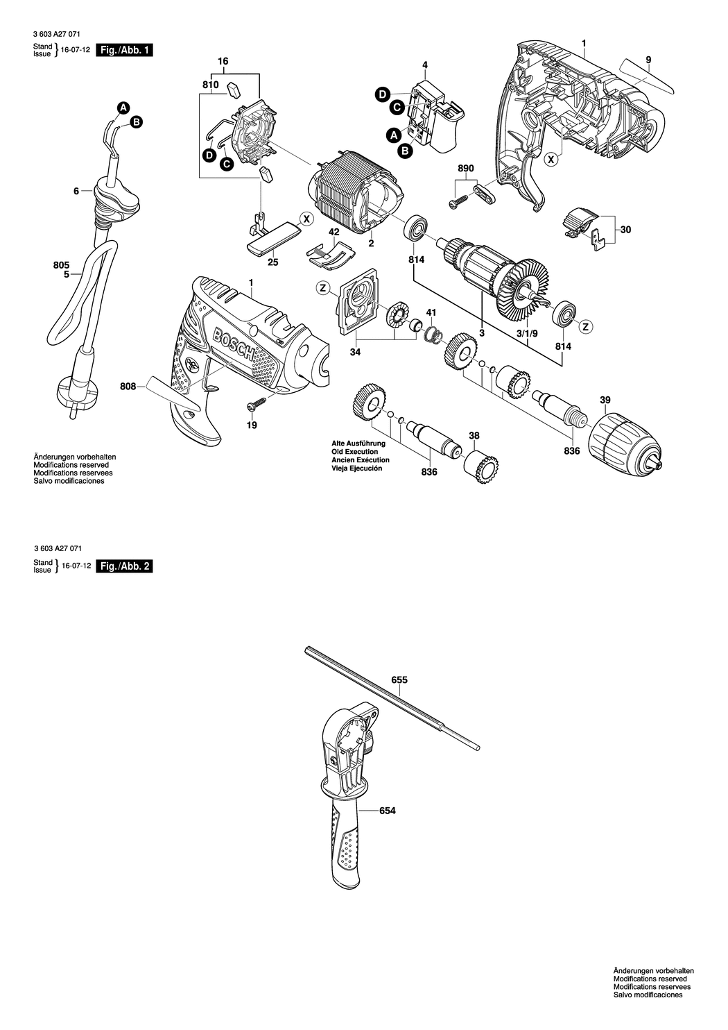 Bosch PSB 500 RE / 3603A27071 / GB 230 Volt Spare Parts