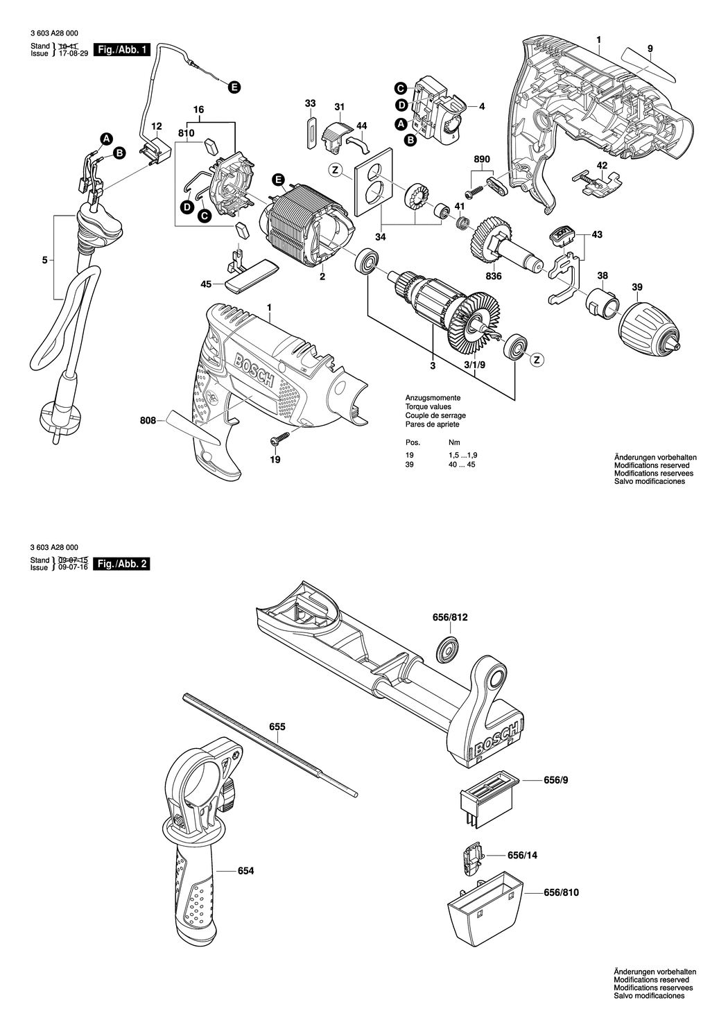 Bosch PSB 650 RE / 3603A28000 / EU 230 Volt Spare Parts