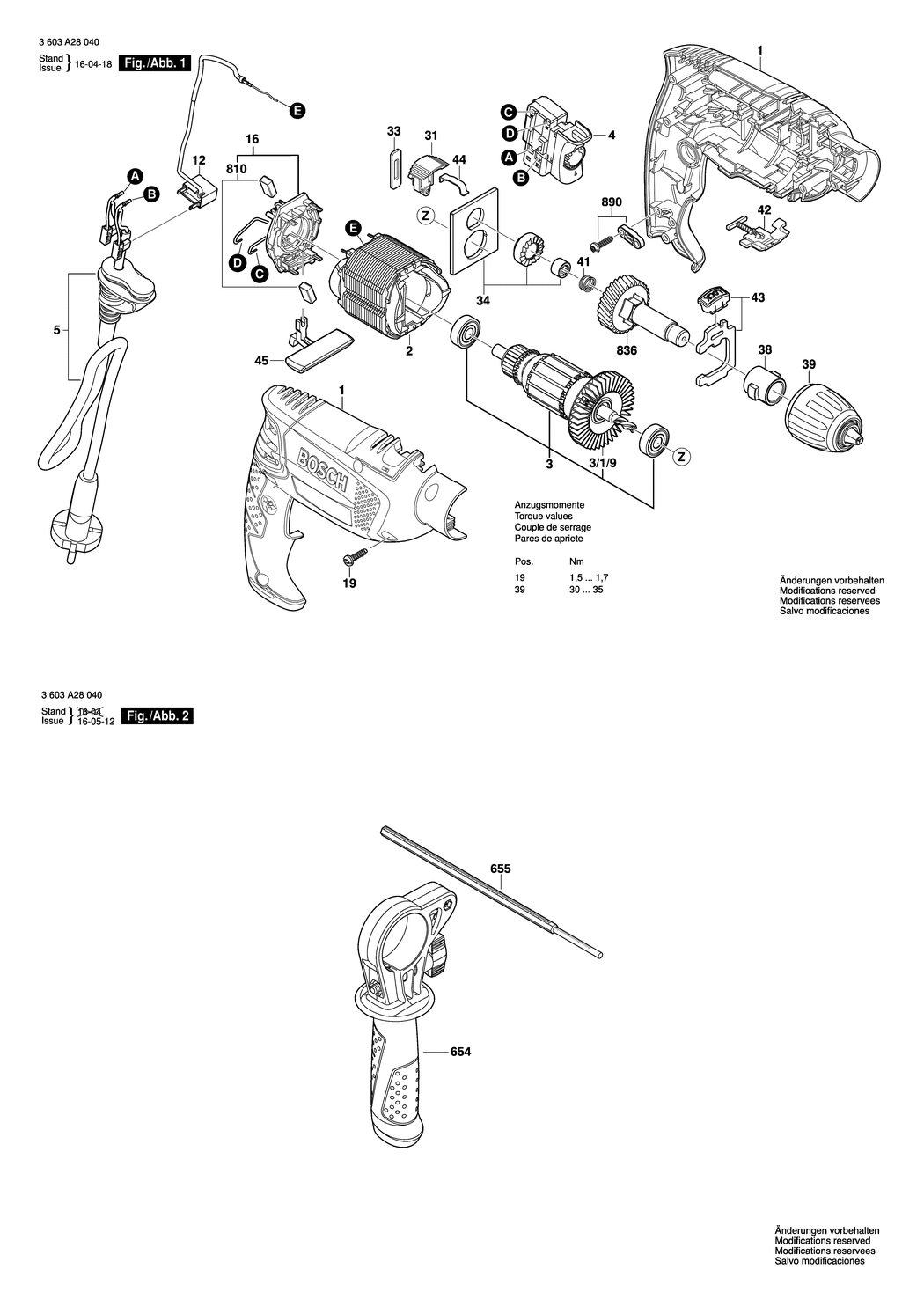 Bosch PSB 650 RE / 3603A280B0 / --- 230 Volt Spare Parts
