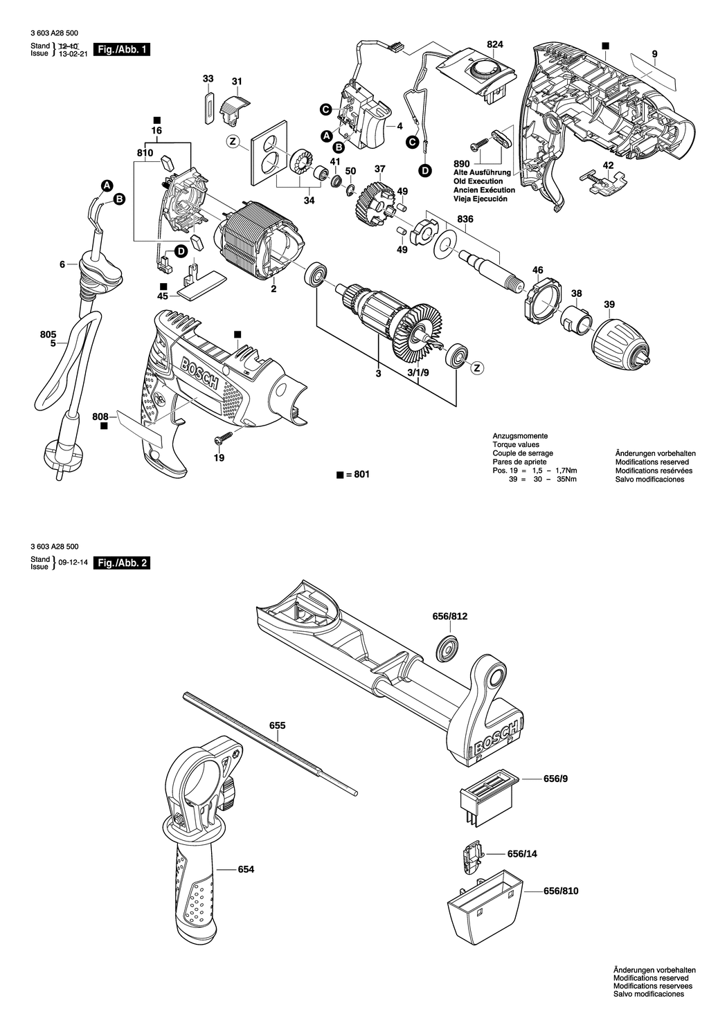 Bosch PSB 750 RCE / 3603A28500 / EU 230 Volt Spare Parts