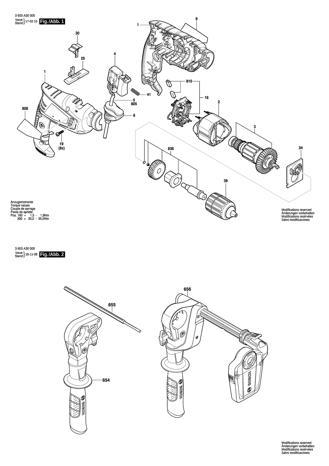 Bosch EasyImpact 550 / 3603A30030 / CH 230 Volt Spare Parts