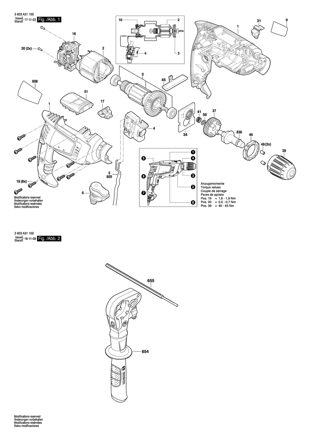 Bosch UniversalImpact 800 / 3603A31100 / EU 230 Volt Spare Parts