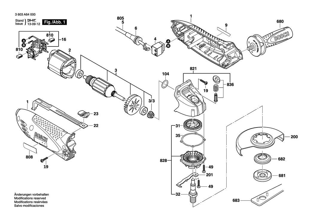 Bosch PWS 750-125 / 3603A64100 / EU 230 Volt Spare Parts