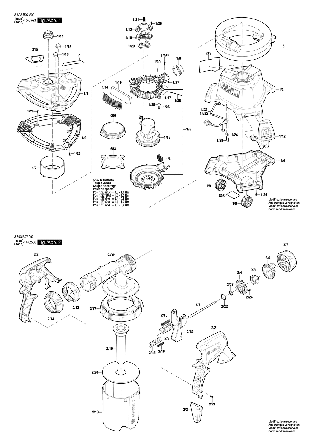 Bosch PFS 5000 E / 3603B07230 / CH 230 Volt Spare Parts