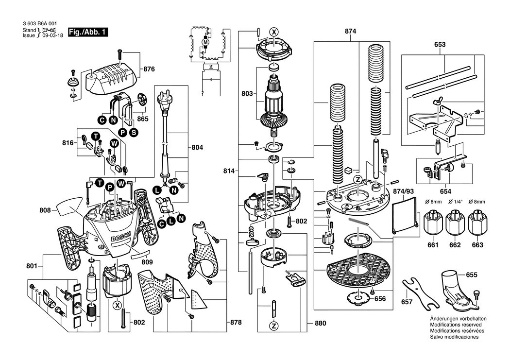 Bosch POF 1200 AE / 3603B6A031 / CH 230 Volt Spare Parts