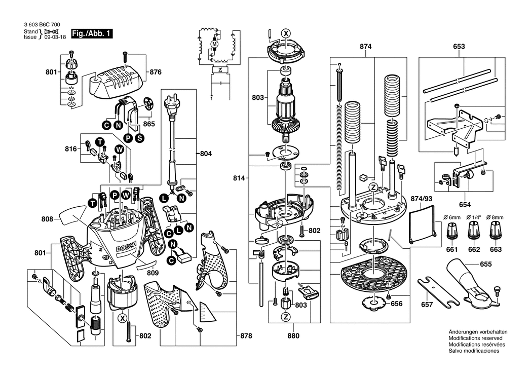 Bosch POF 1300 ACE / 3603B6C730 / CH 230 Volt Spare Parts