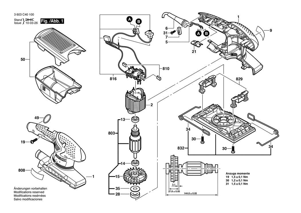 Bosch PSS 200 AC / 3603C40100 / EU 230 Volt Spare Parts