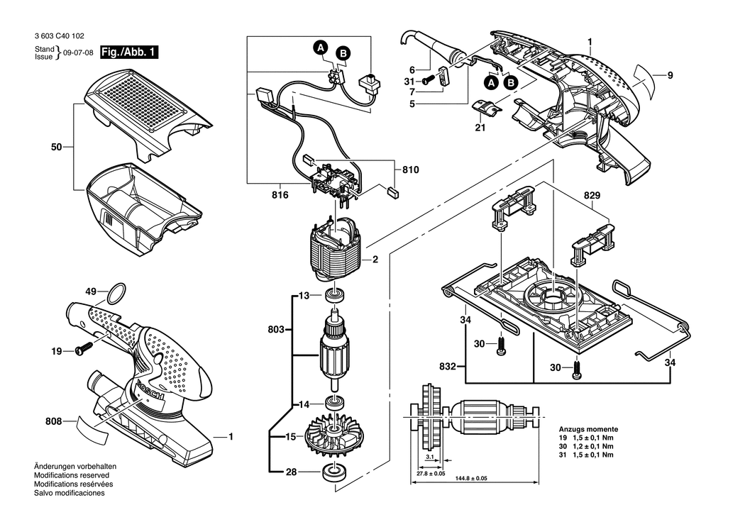 Bosch PSS 190 AC / 3603C40103 / EU 230 Volt Spare Parts