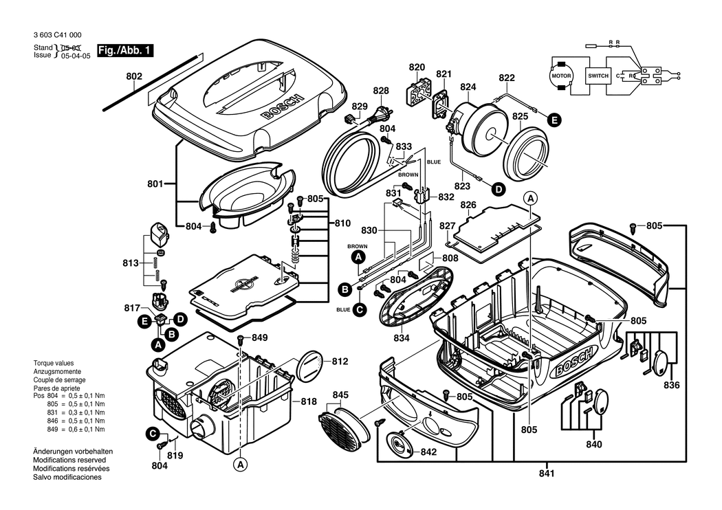 Bosch VENTARO 1400 / 3603C41000 / EU 230 Volt Spare Parts