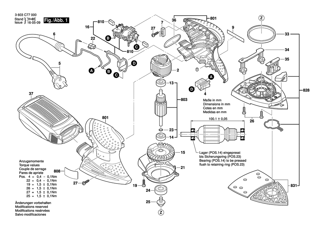 Bosch PSM 160 A / 3603C77000 / EU 230 Volt Spare Parts