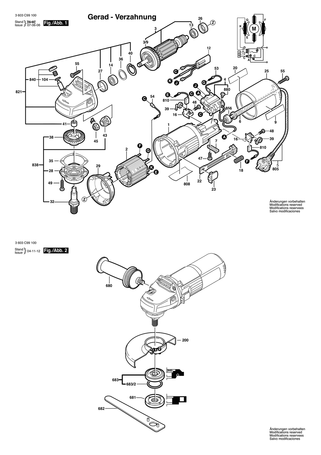 Bosch PWS 6-115 / 3603C99430 / CH 230 Volt Spare Parts