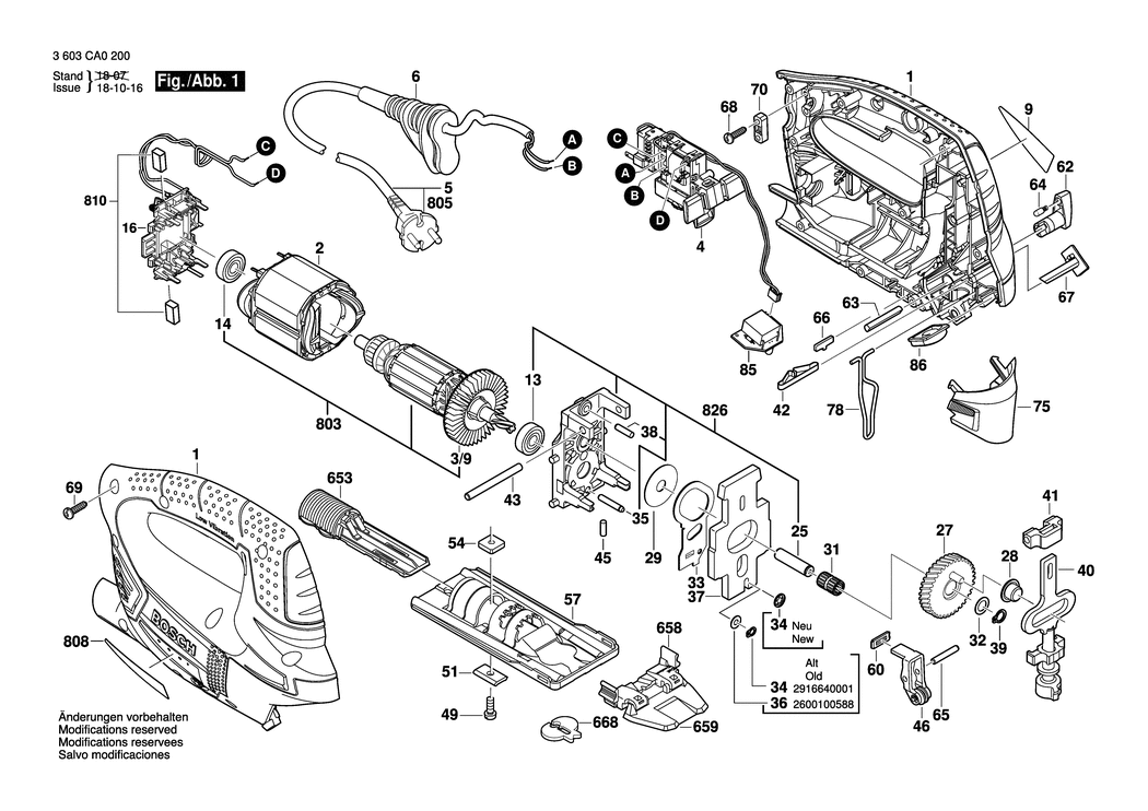 Bosch PST 900 PEL / 3603CA0230 / CH 230 Volt Spare Parts