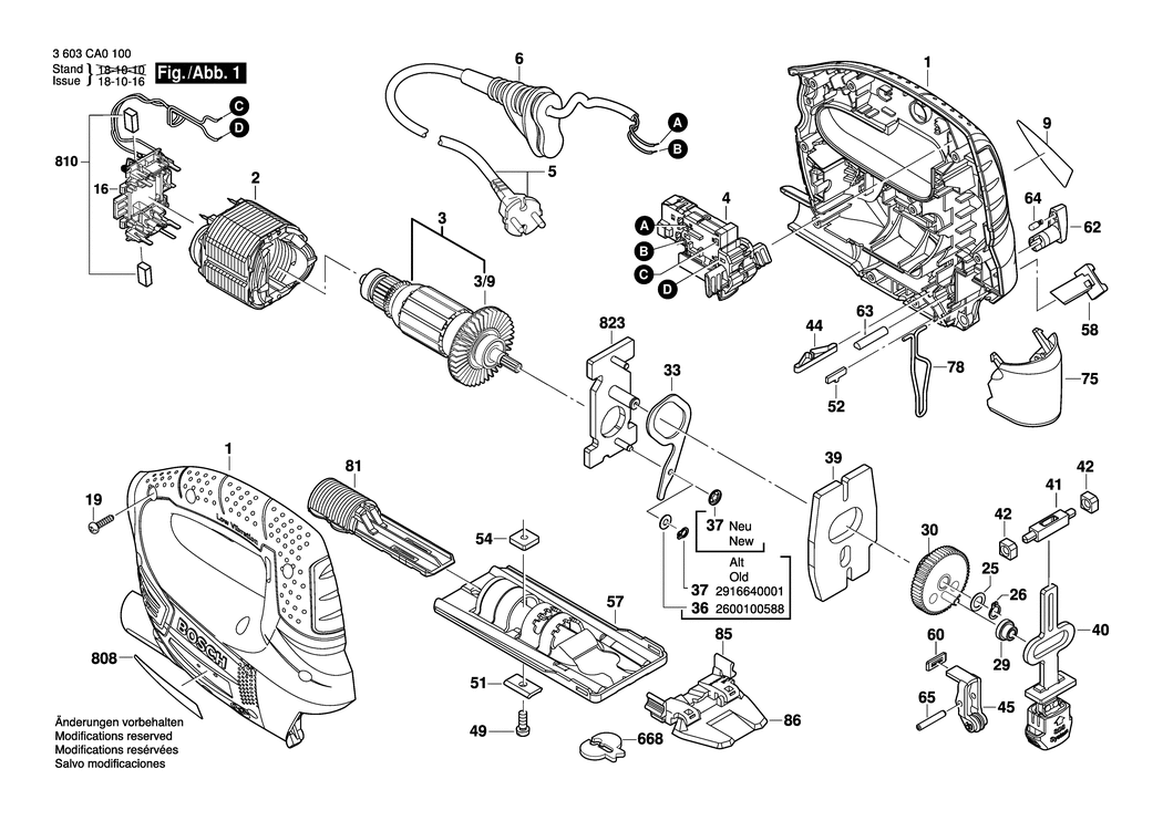 Bosch PST 750 PE / 3603CA0500 / EU 230 Volt Spare Parts