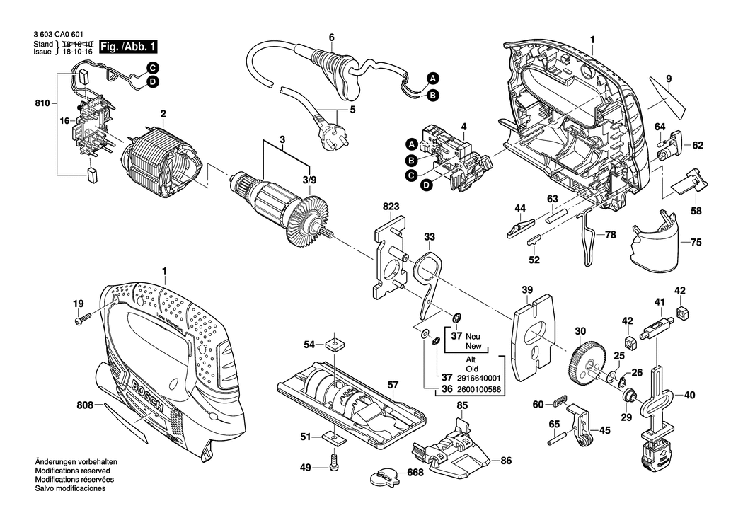 Bosch PST 750 PEL / 3603CA0601 / EU 230 Volt Spare Parts