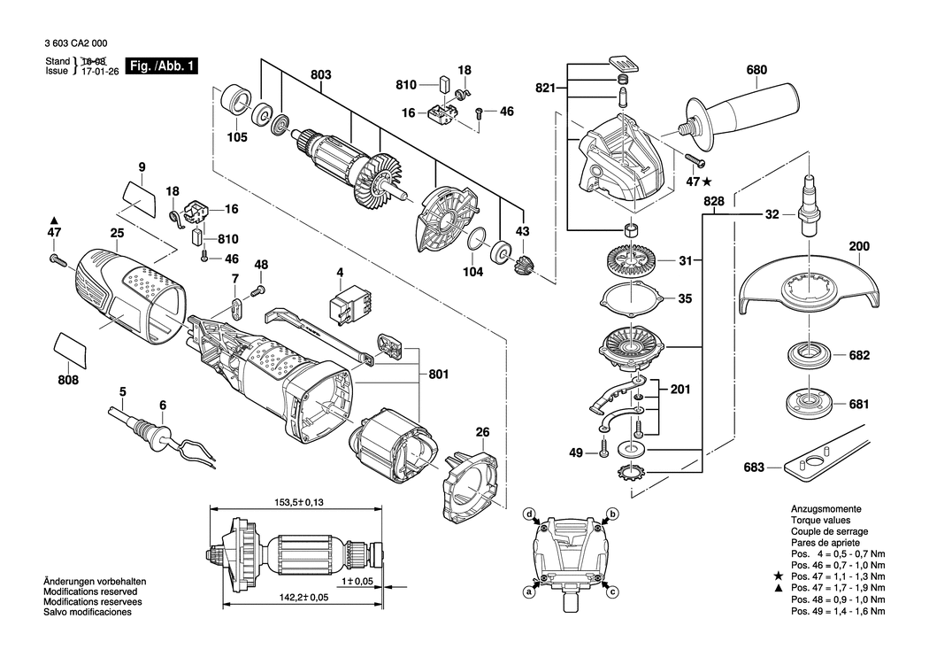 Bosch PWS 700-115 / 3603CA2031 / CH 230 Volt Spare Parts