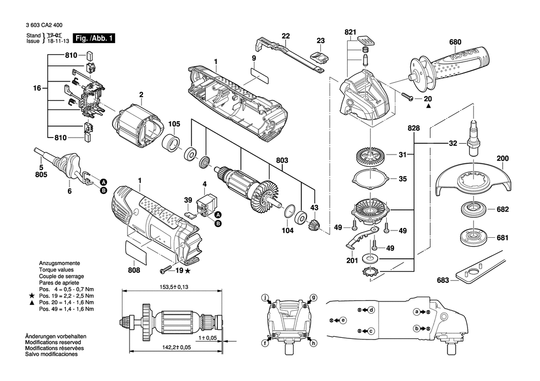 Bosch PWS 750-115 / 3603CA2470 / GB 230 Volt Spare Parts