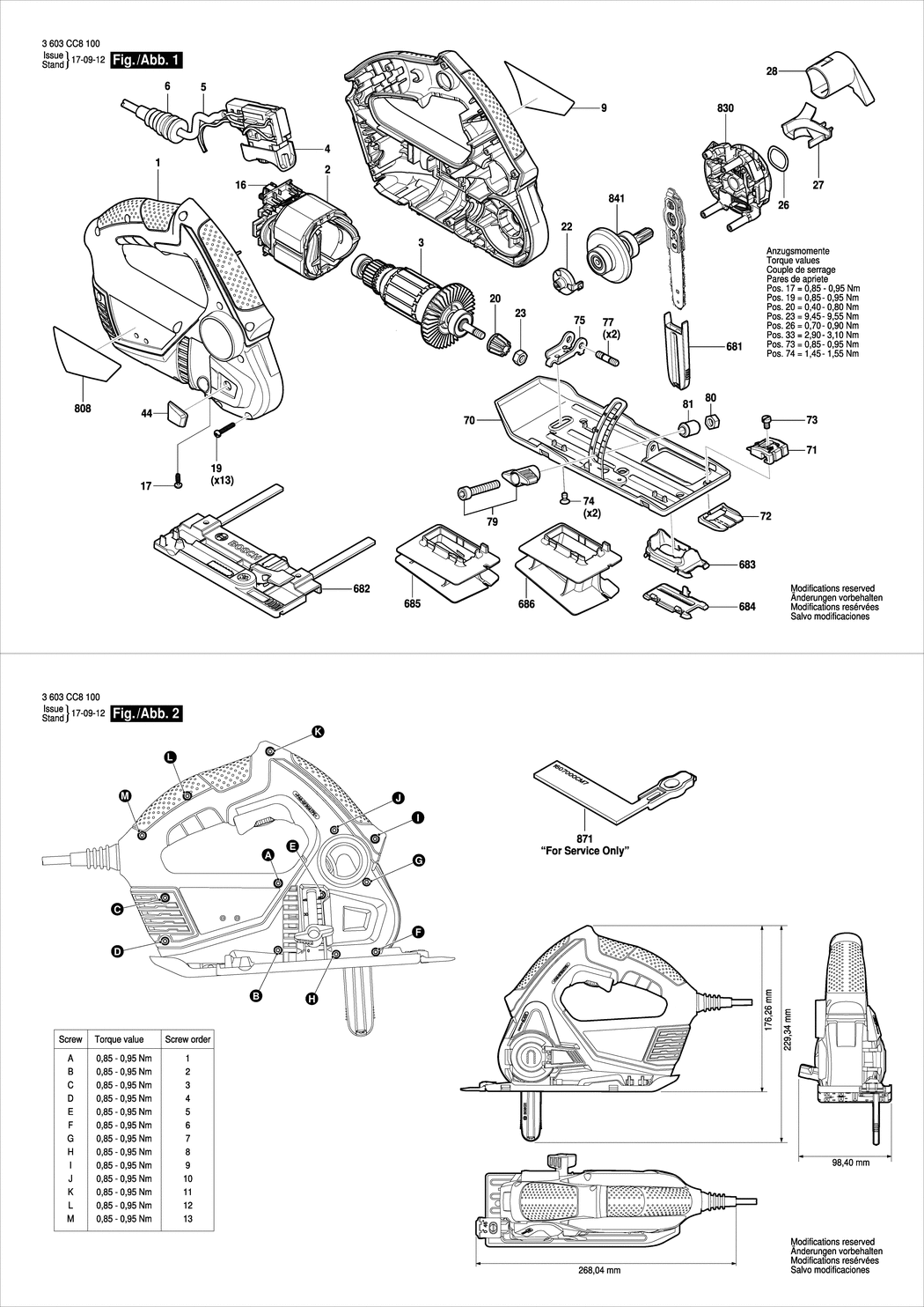 Bosch AdvancedCut 50 / 3603CC8130 / CH 230 Volt Spare Parts