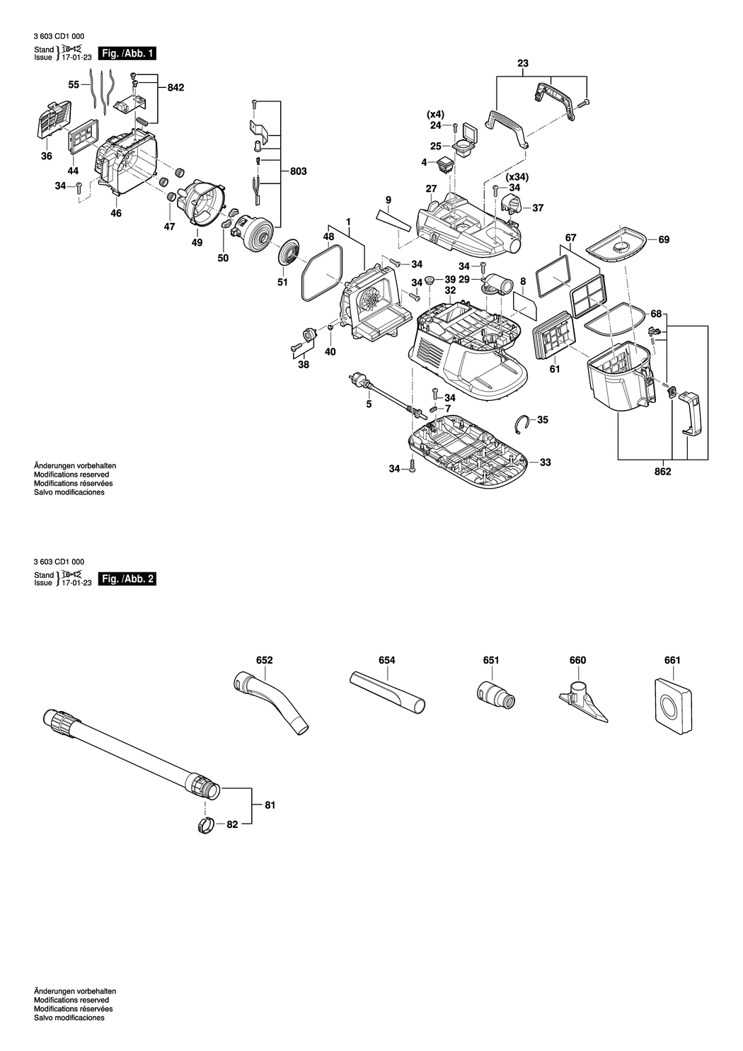 Bosch Easy Vac 3 / 3603CD1000 / EU 230 Volt Spare Parts