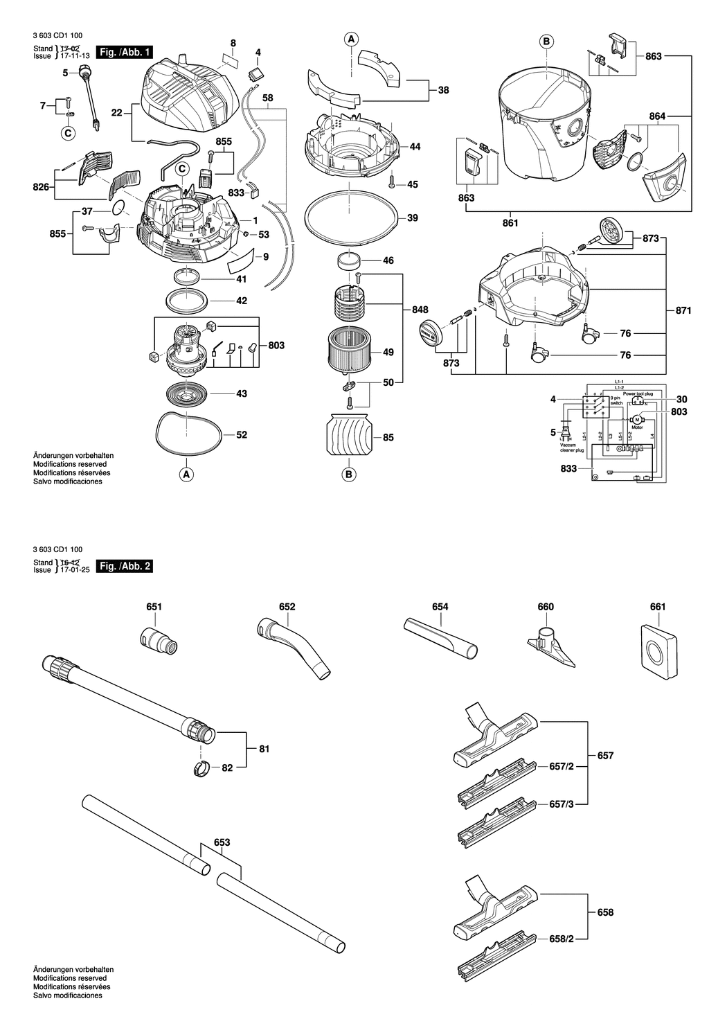 Bosch UniversalVac 15 / 3603CD1100 / EU 230 Volt Spare Parts