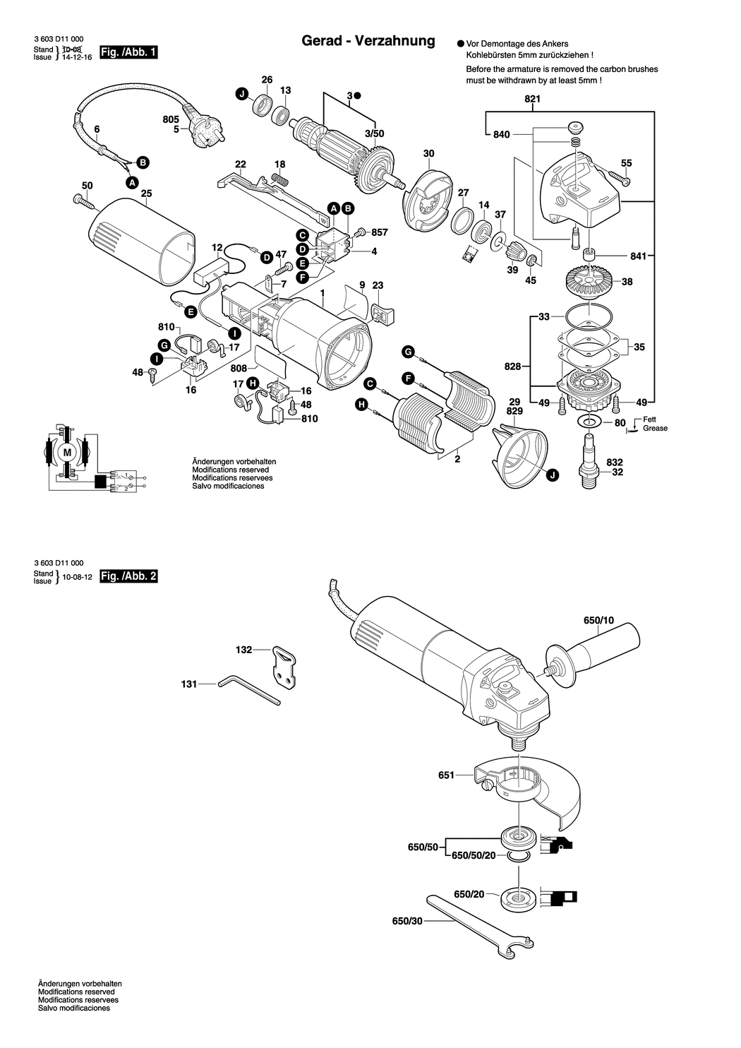 Bosch PWS 650 / 3603D11000 / EU 230 Volt Spare Parts