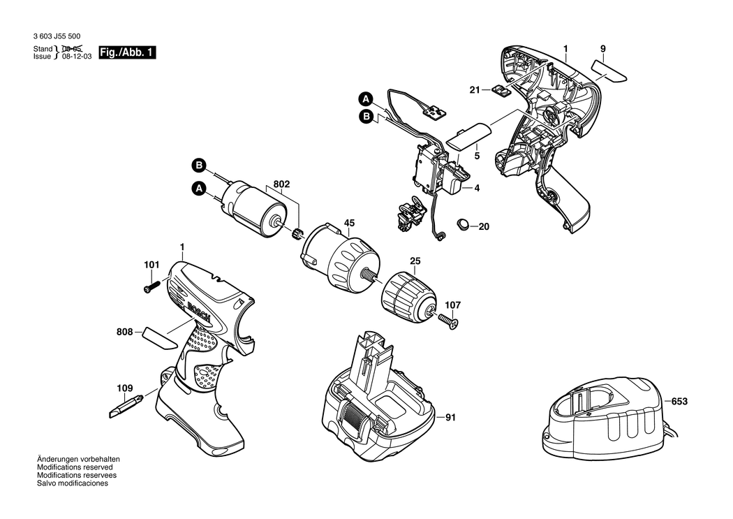 Bosch PSR 12 / 3603J55500 / EU 12 Volt Spare Parts