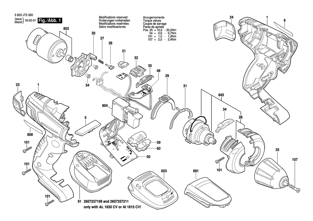 Bosch PSR 18 LI-2 / 3603J73301 / EU 18 Volt Spare Parts