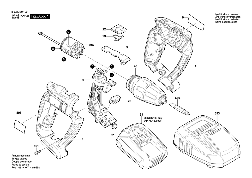 Bosch PSR 18 LI-2 Ergo / 3603JB0100 / EU 18 Volt Spare Parts