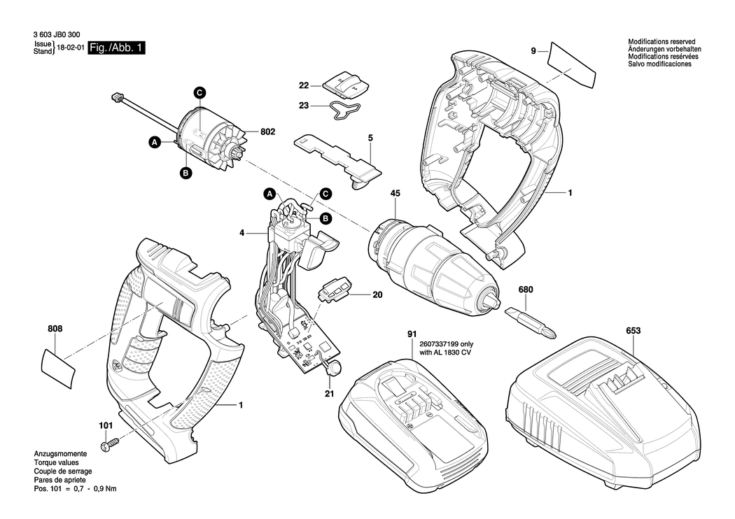 Bosch PSB 18 LI-2 Ergo / 3603JB0300 / EU 18 Volt Spare Parts