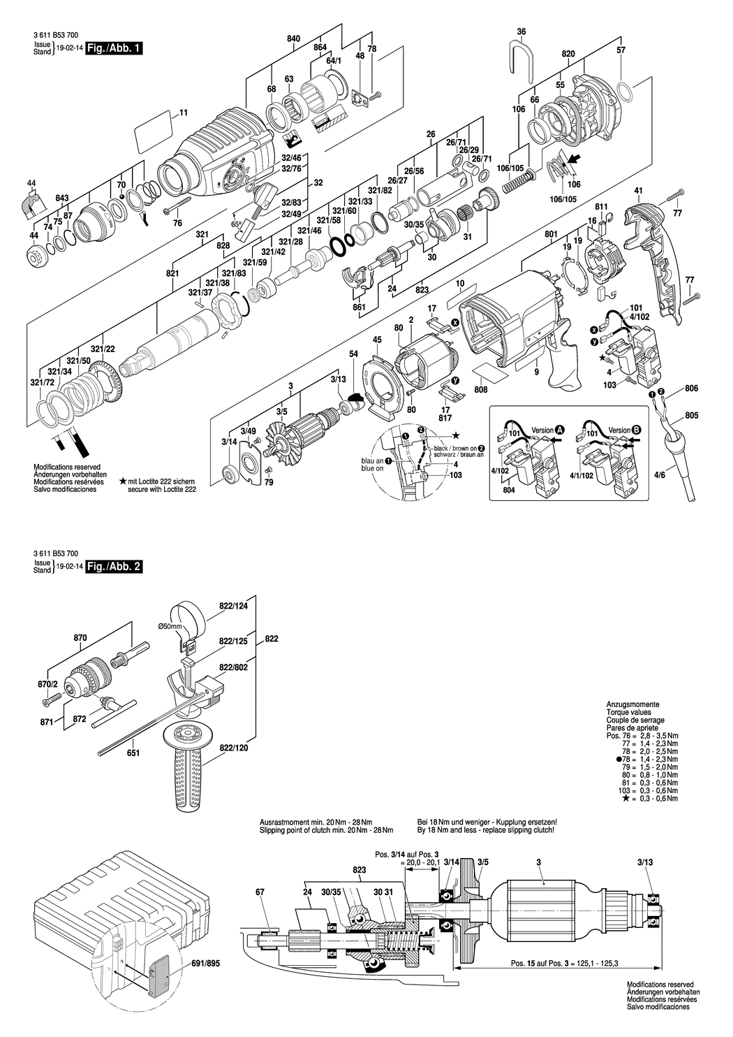 Bosch GBH 2-26 DRE / 3611B537P0 / --- 220 Volt Spare Parts