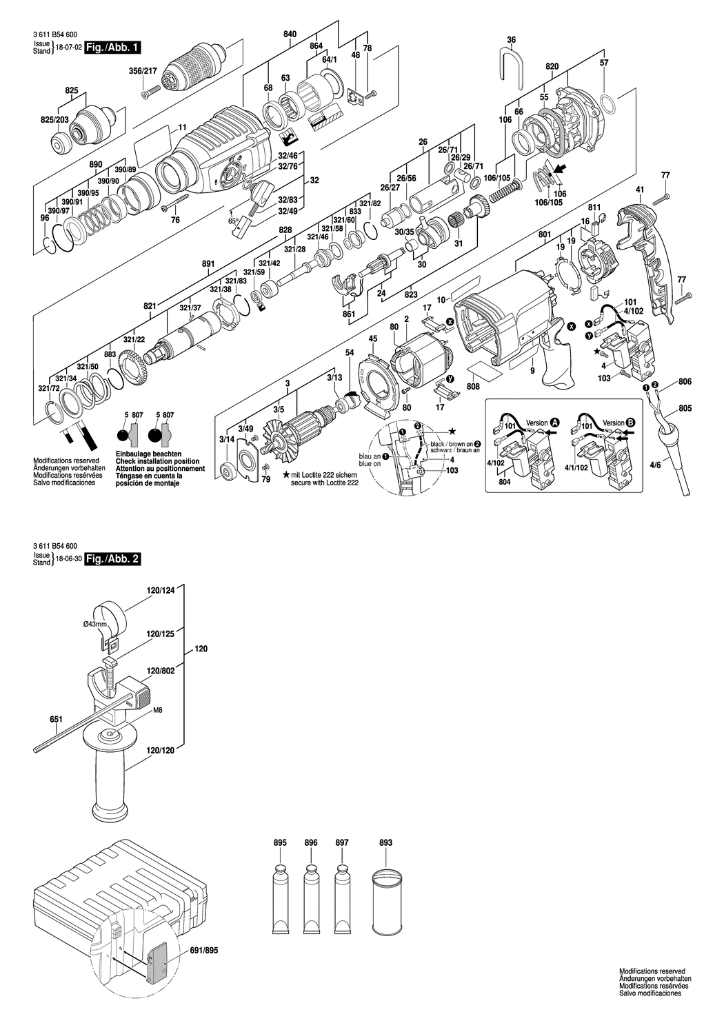 Bosch GBH 2-25 F / 3611B54600 / EU 230 Volt Spare Parts