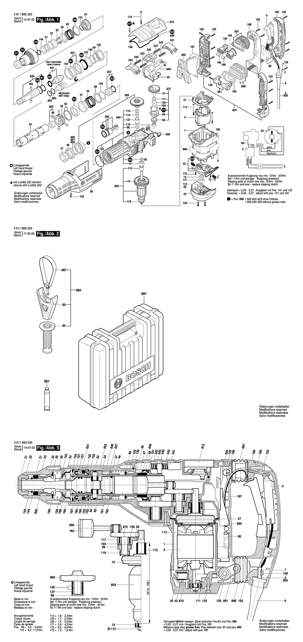 Bosch GBH 8-45 DV / 3611B65060 / GB 110 Volt Spare Parts