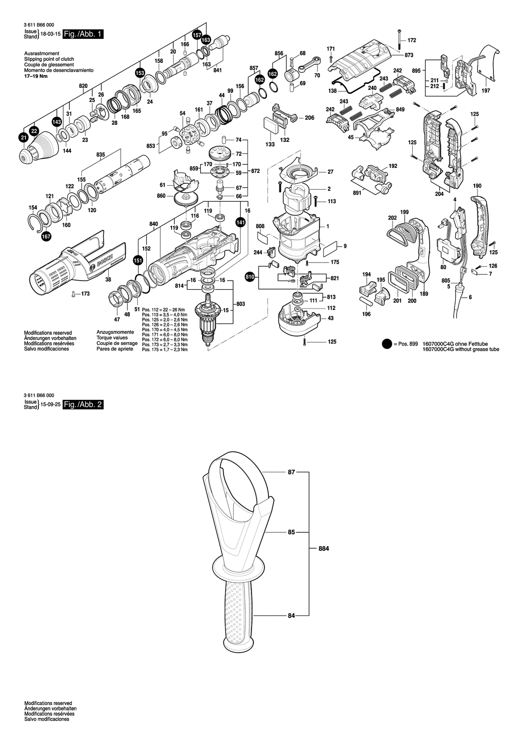 Bosch GBH 12-52 DV / 3611B66060 / GB 110 Volt Spare Parts