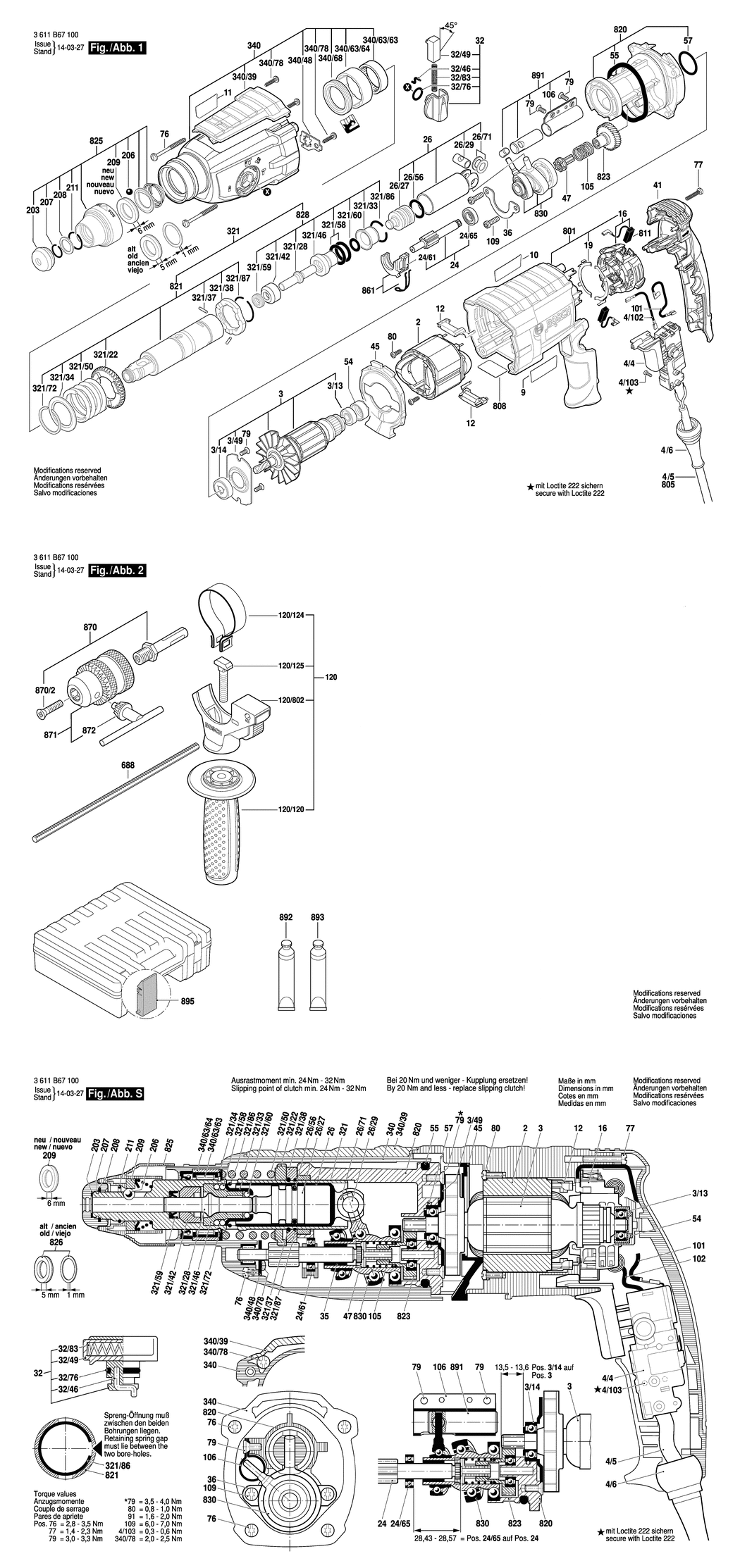 Bosch GBH 2-28 DV / 3611B67160 / --- 110 Volt Spare Parts