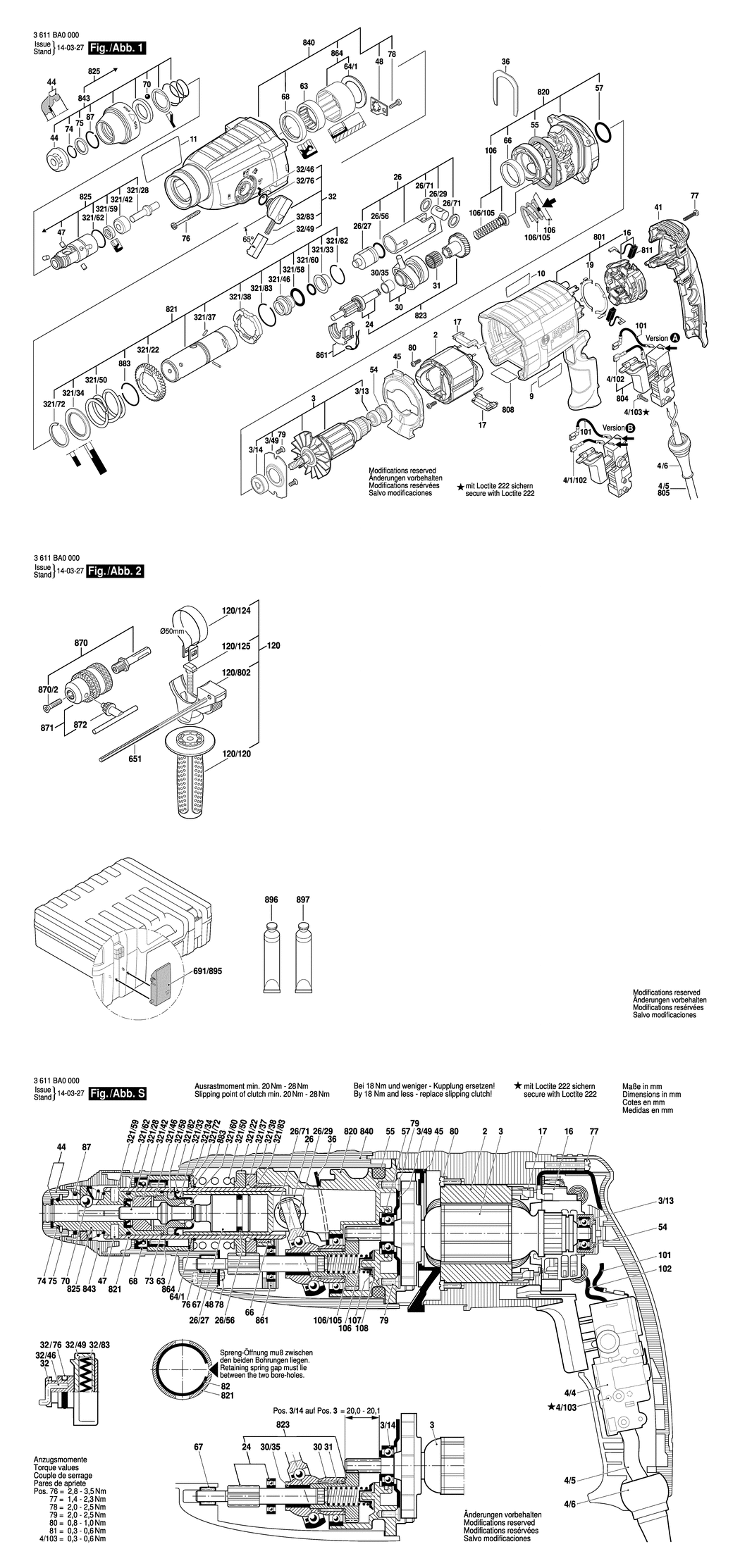 Bosch GBH 2-24D / 3611BA0000 / EU 230 Volt Spare Parts