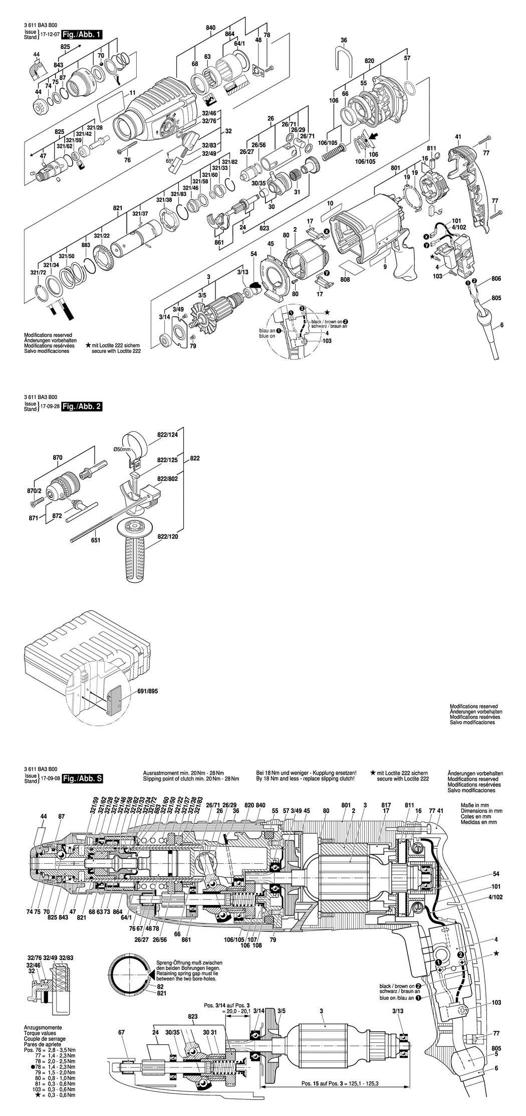 Bosch BHD 2-26 830W / 3611BA3B00 / --- 230 Volt Spare Parts