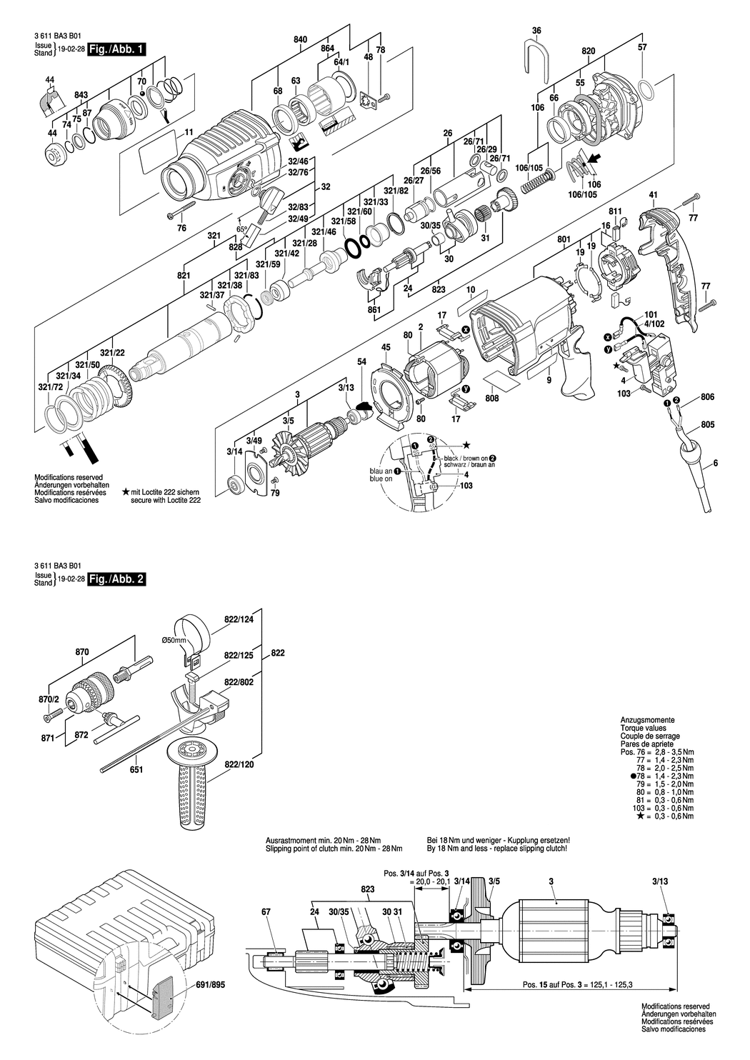 Bosch BHD 2-26 / 3611BA3B01 / --- 230 Volt Spare Parts