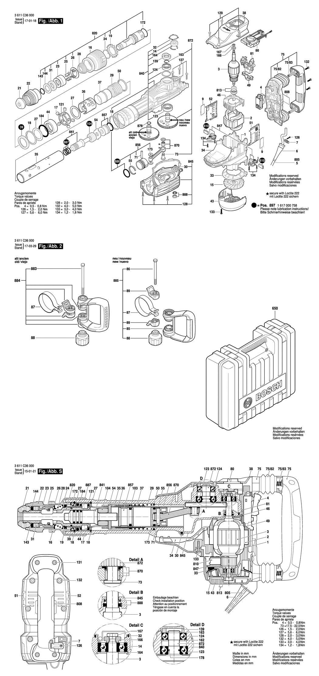 Bosch GSH 11 VC / 3611C36030 / CH 230 Volt Spare Parts