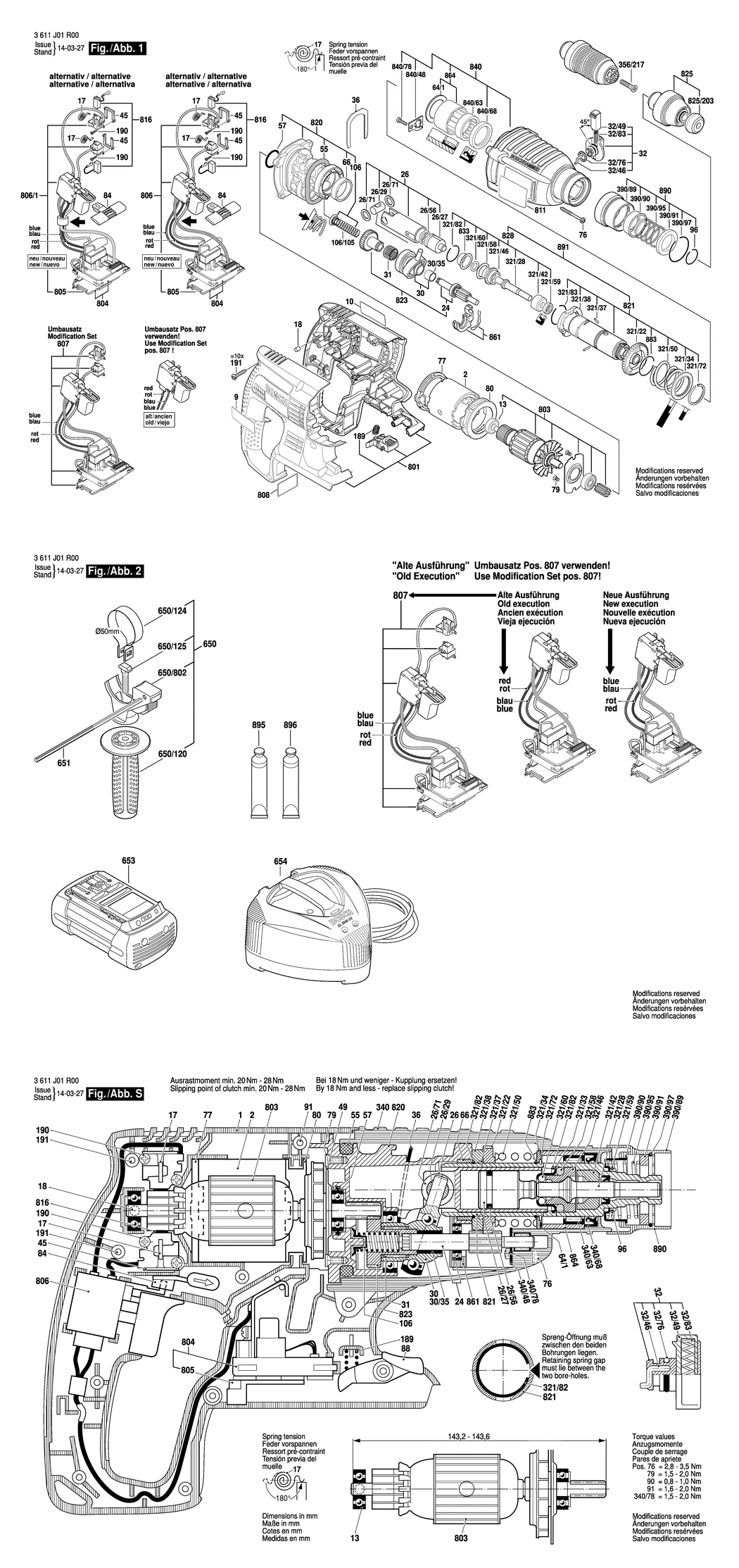 Bosch GBH 36 VF-LI / 3611J01R00 / EU 36 Volt Spare Parts