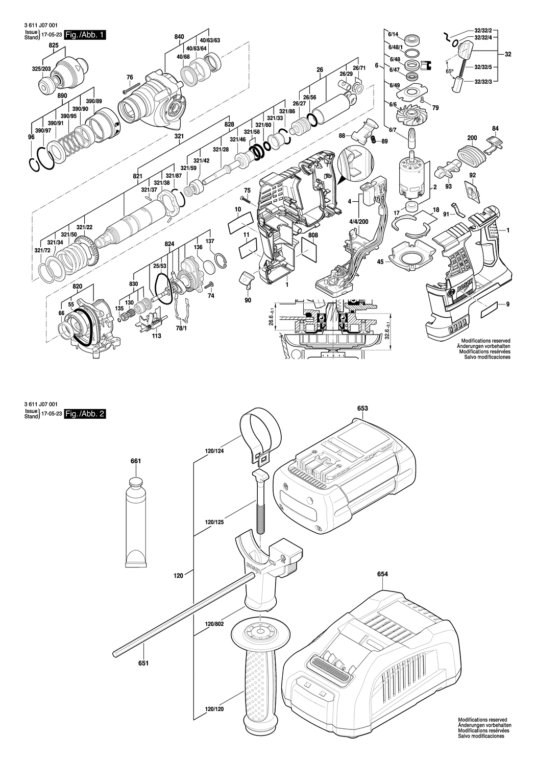 Bosch GBH 36 VF-LI Plus / 3611J07001 / EU 36 Volt Spare Parts