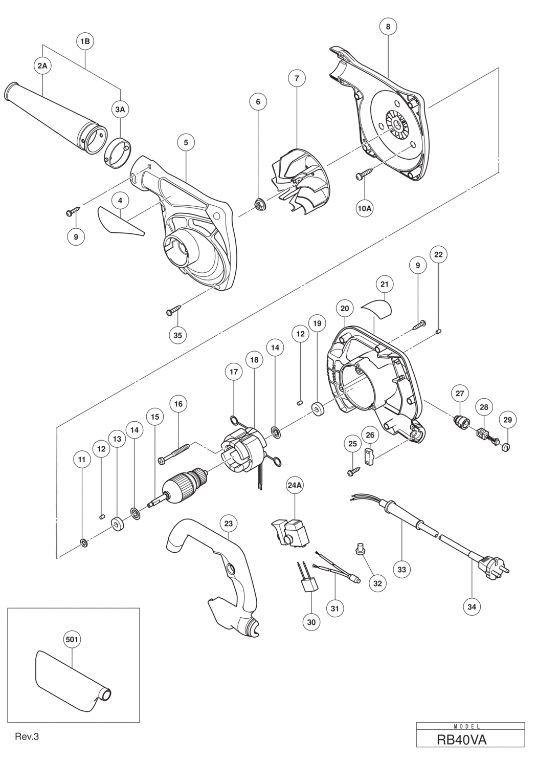 Hitachi / Hikoki RB40VA Blower Spare Parts