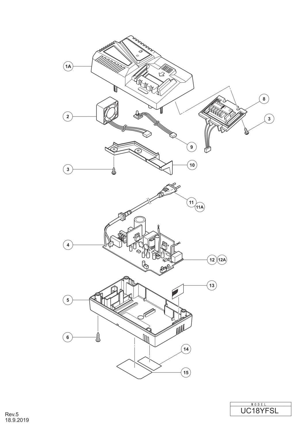 Hitachi / Hikoki UC18YFSL Charger Spare Parts