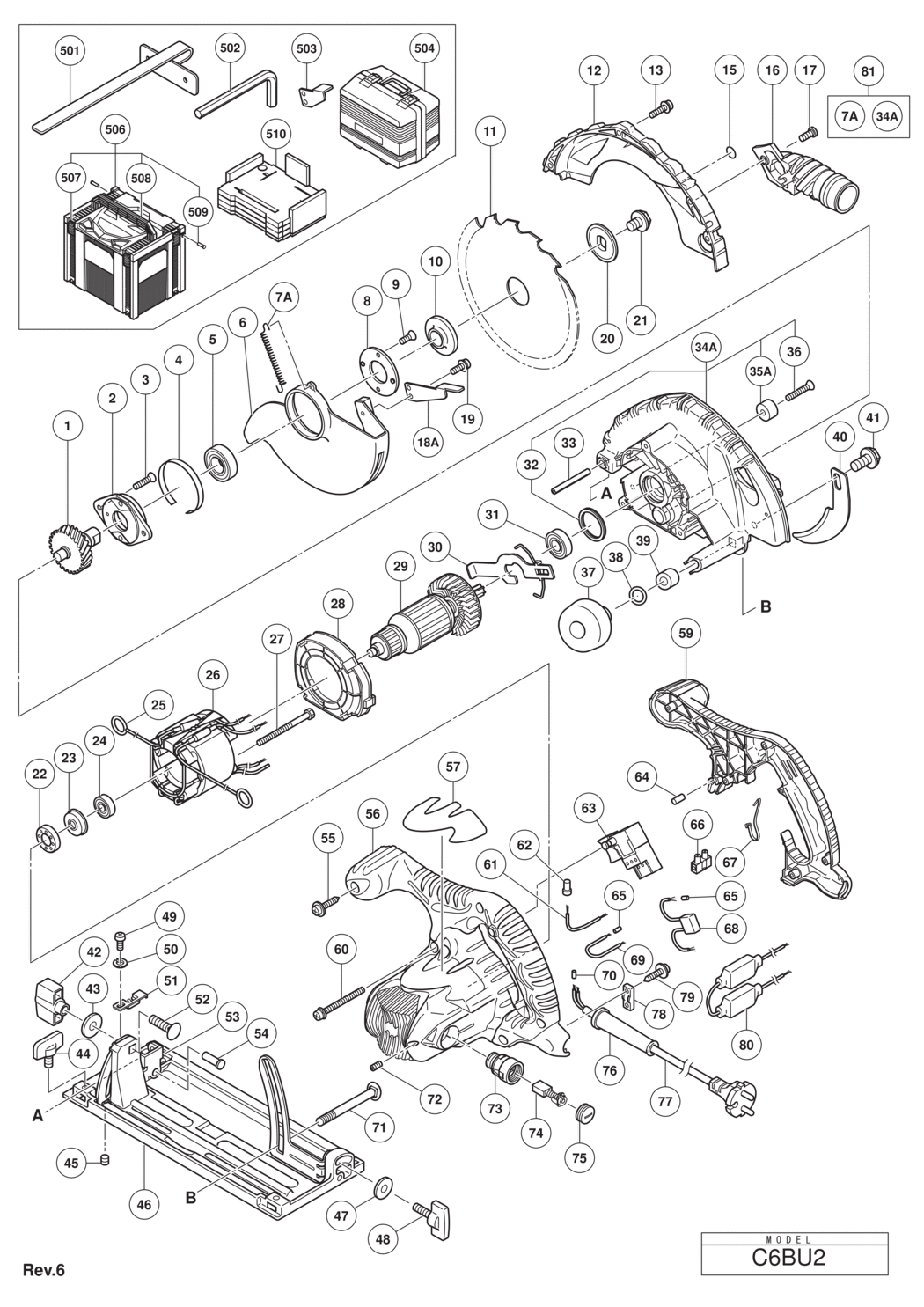 Hitachi / Hikoki C6BU2 Circular Saw Spare Parts