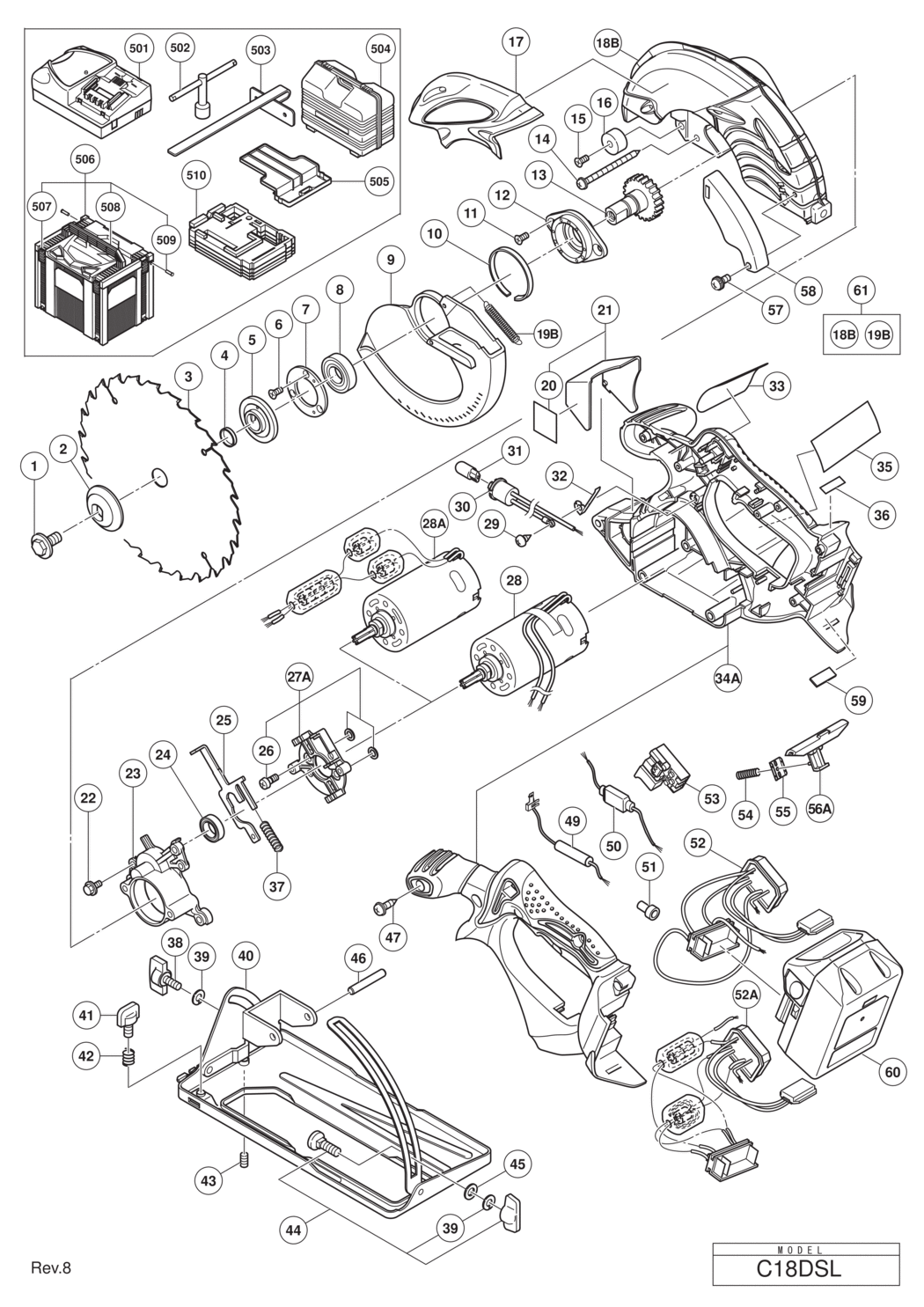 Hitachi / Hikoki C18DSL Cordless Circular Saw Spare Parts