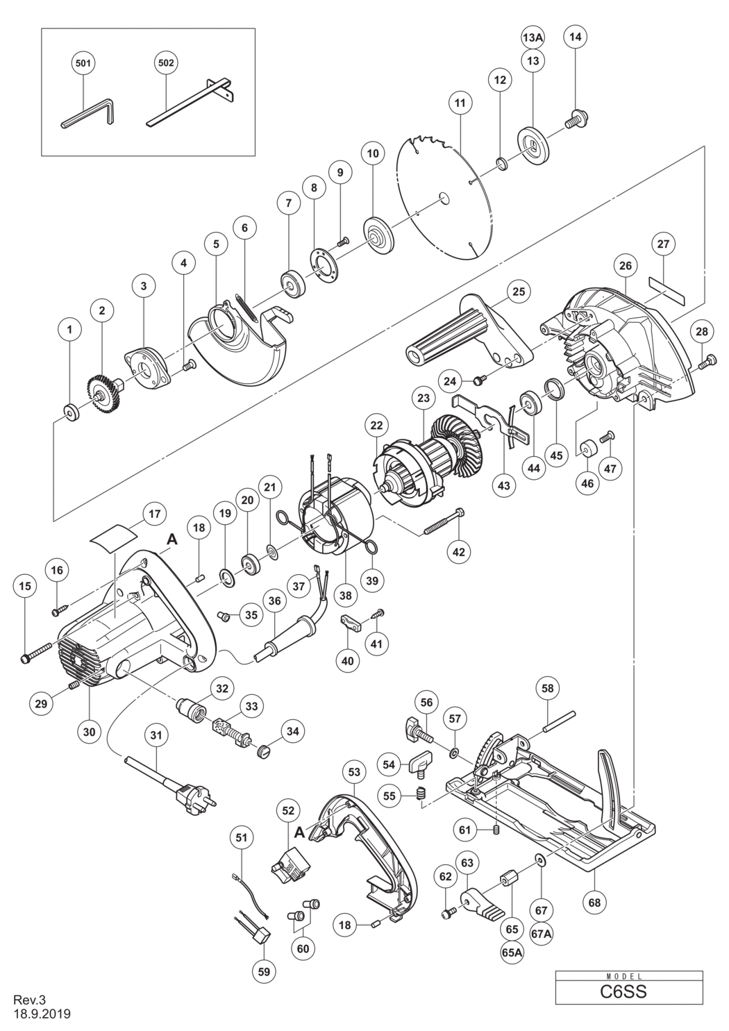 Hitachi / Hikoki C6SS Circular Saw Spare Parts