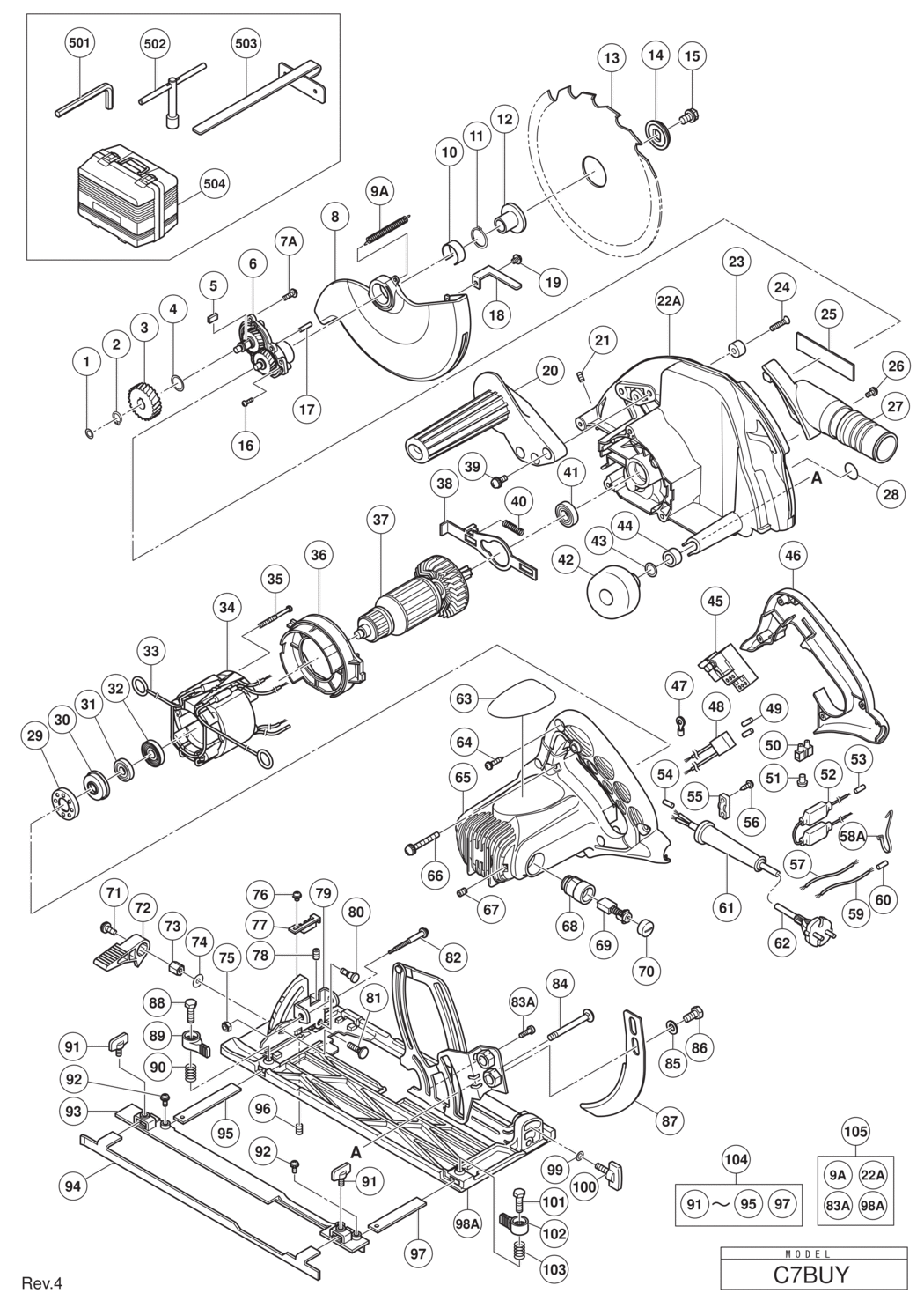 Hitachi / Hikoki C7BUY Circular Saw Spare Parts